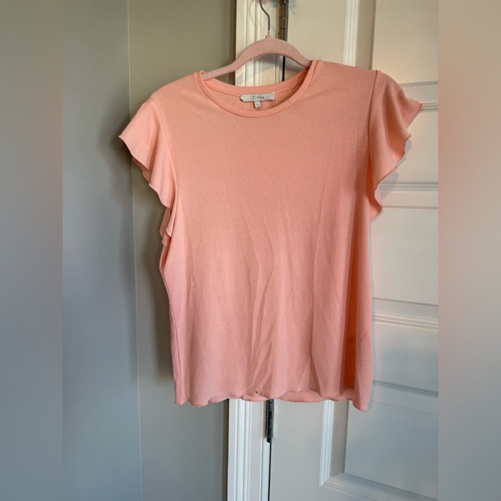 Elegant Coral Ruffle Sleeve Top